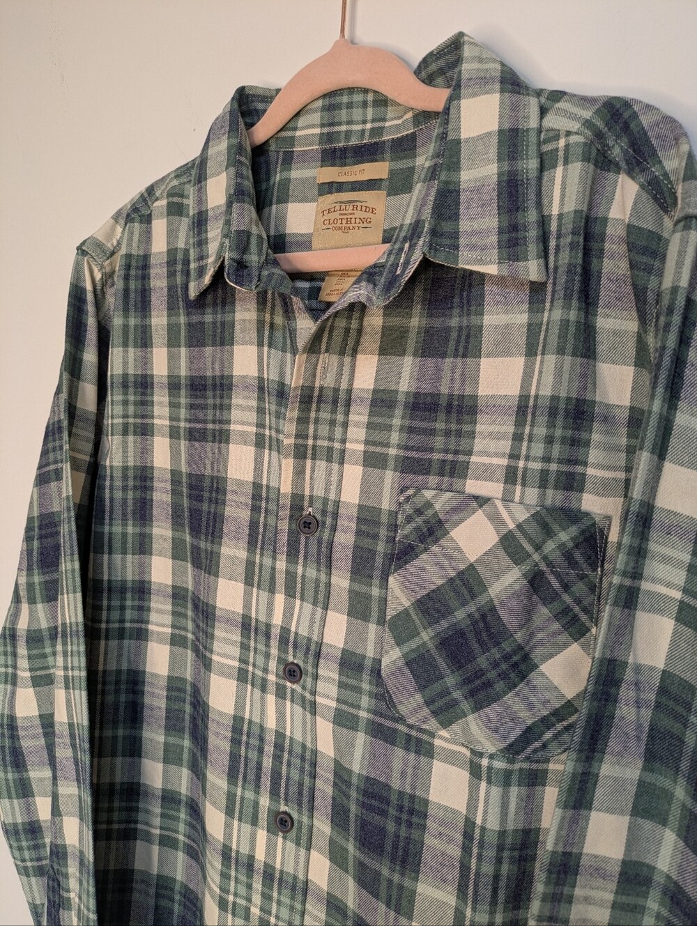 Telluride Men's Green Plaid Flannel Shirt Button Up Size Large